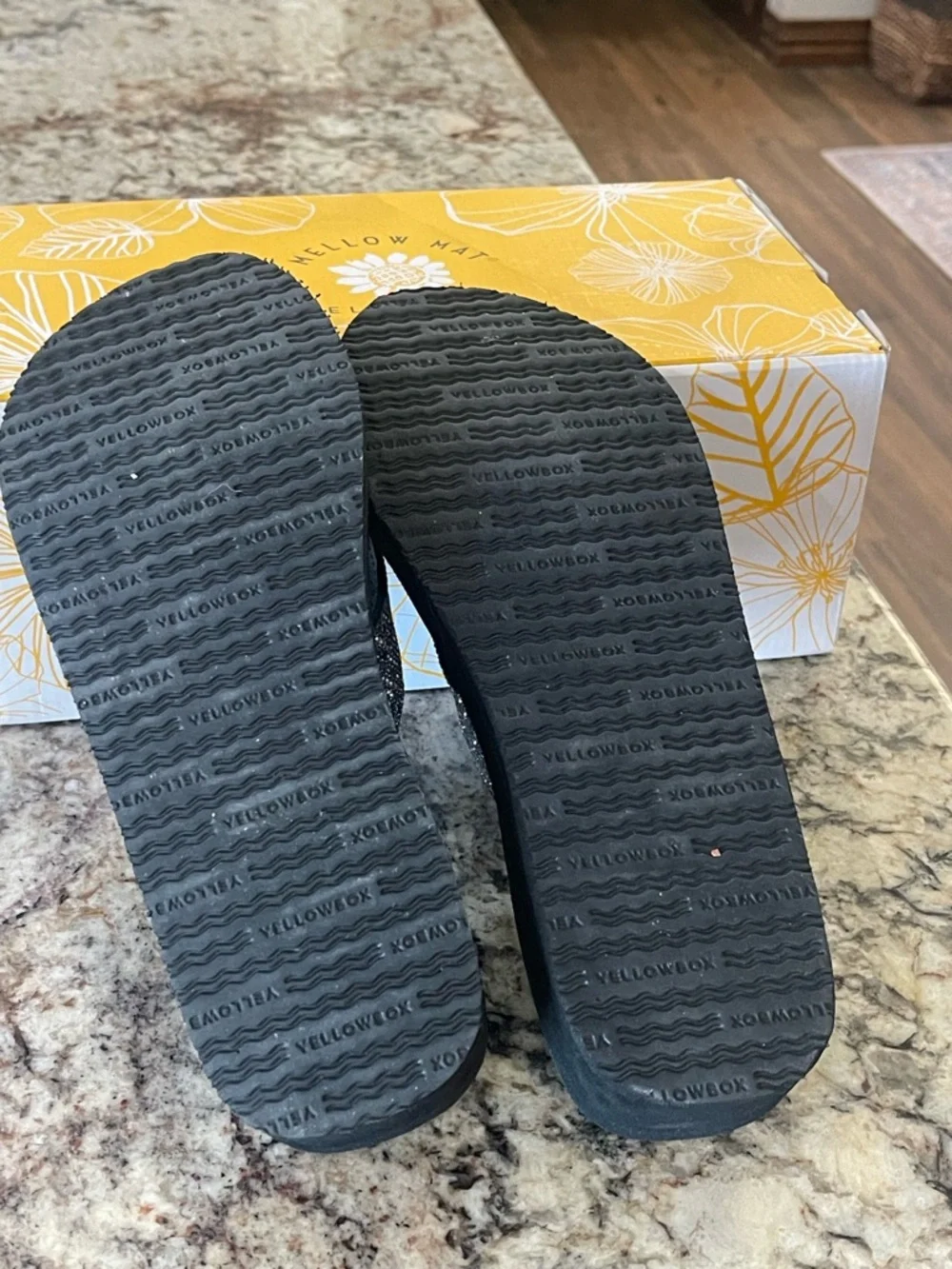 Yellow Box Black Crystal-Embellished Wedge Sandals - Picture 3 of 3